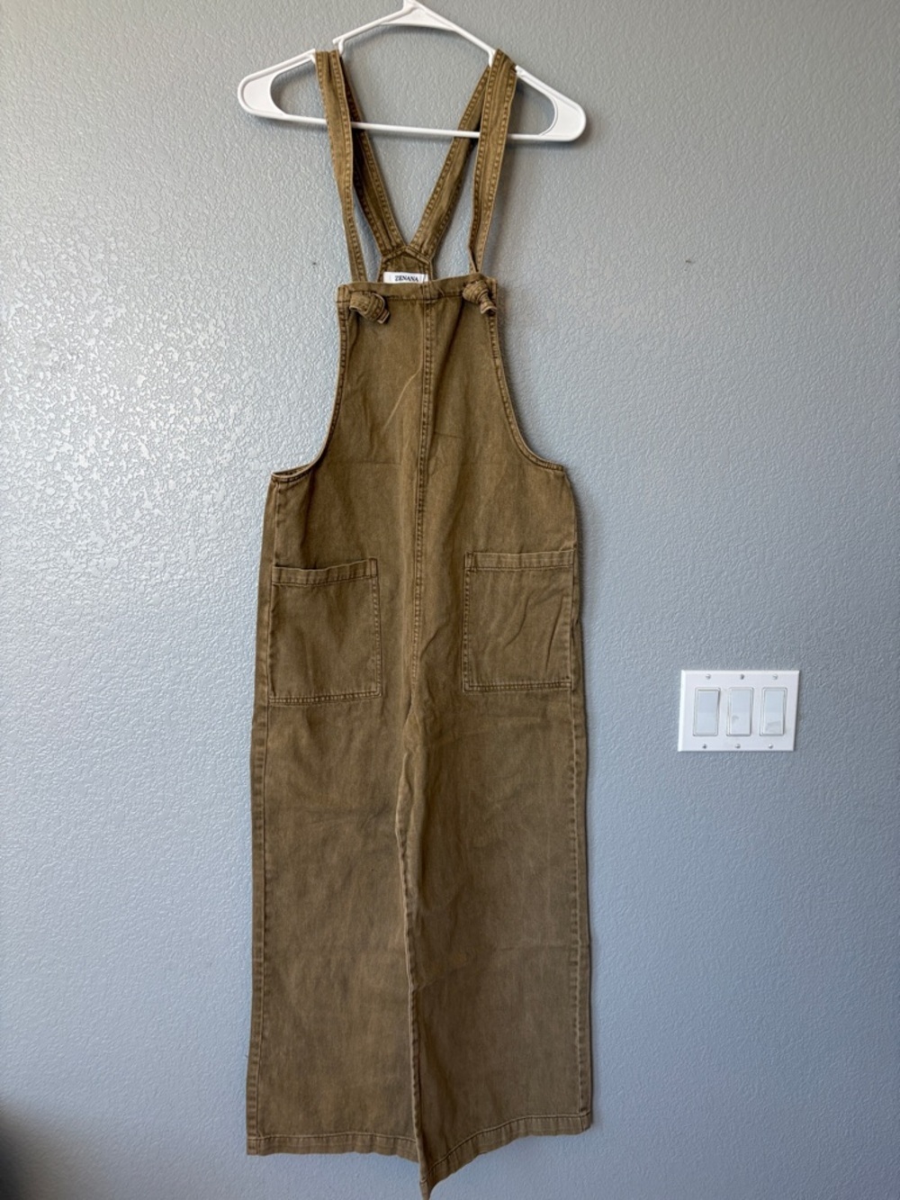 Zenana Outfitters Olive-Brown Cotton Denim Overall Dress - Picture 3 of 13